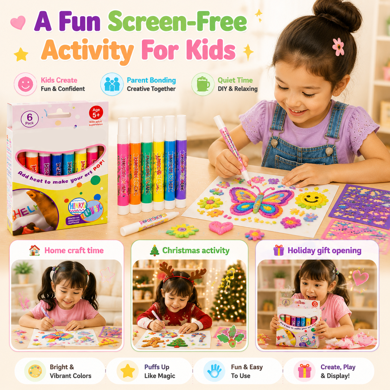 🔥HOT SALE 50% OFF🎁 Magic Puffy Pens for Kids – ✨3D Creative Drawing Art Set