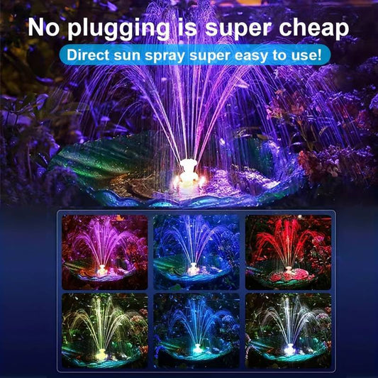 Peachlife™ Solar Fountain with 6 Nozzles – Solar Powered, Rechargeable Battery, LED Option