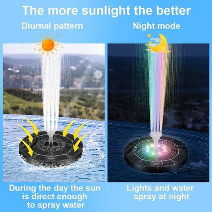 Peachlife™ Solar Fountain with 6 Nozzles – Solar Powered, Rechargeable Battery, LED Option
